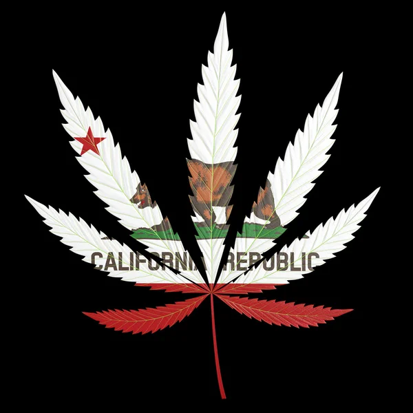 Марихуана, или конопля, лист, окрашенный флагом штата Калифорния — стоковое фото