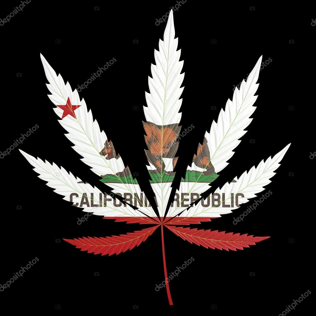 Marijuana, or cannabis, leaf painted with the California state flag