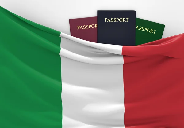 Viaggi e turismo in Italia, con passaporti assortiti — Foto Stock