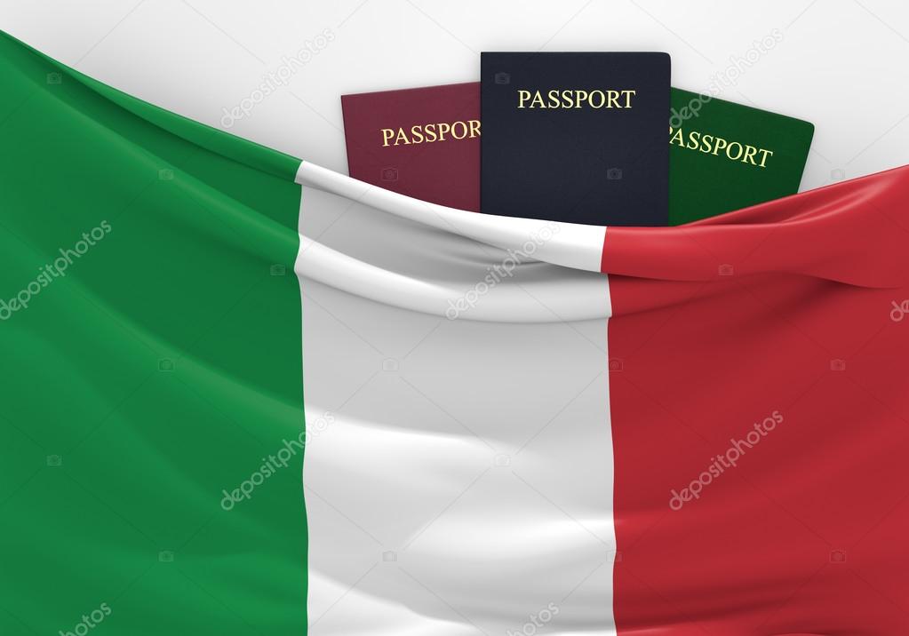 Travel and tourism in Italy, with assorted passports