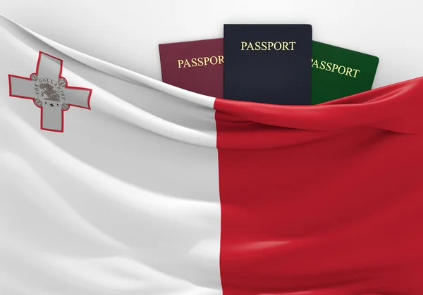 Viaggi e turismo a Malta, con passaporti assortiti — Foto Stock