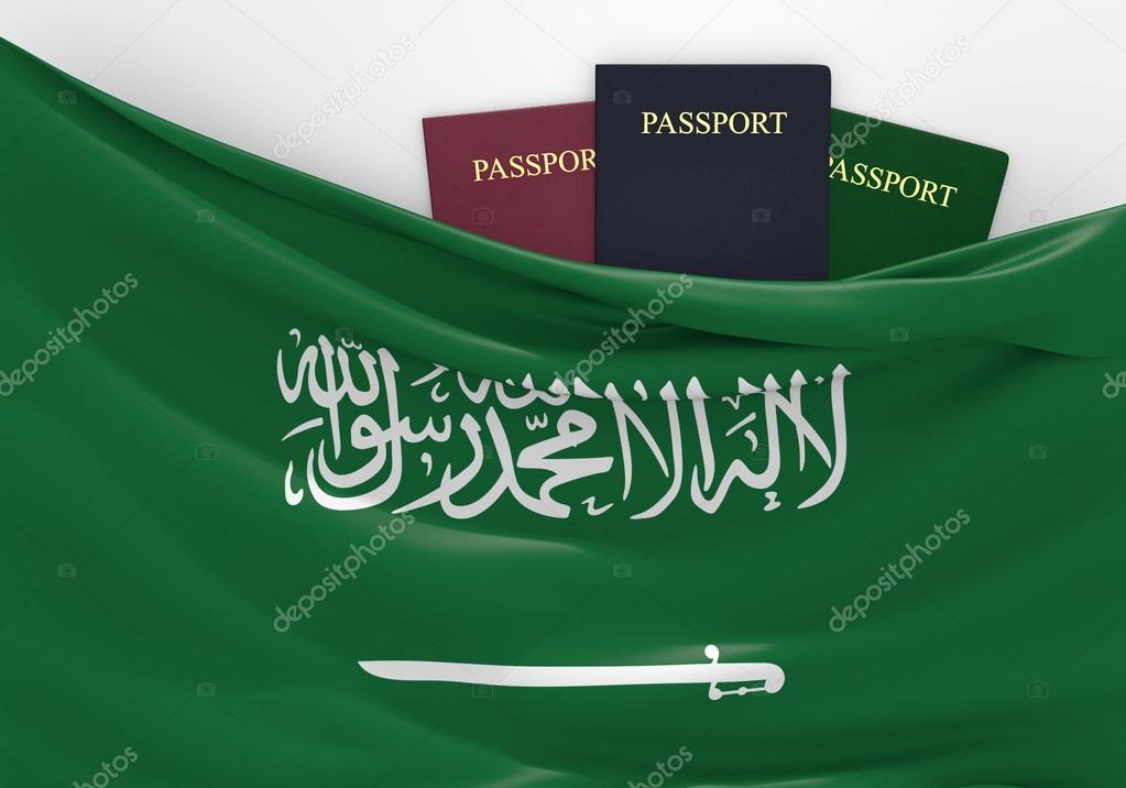 Travel and tourism in Saudi Arabia, with assorted passports