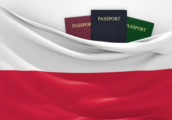 Viajes y turismo en Polonia, con pasaportes variados — Foto de Stock