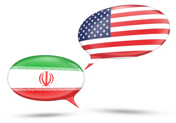 Концепция отношений между Ираном и США с пузырями речи — стоковое фото