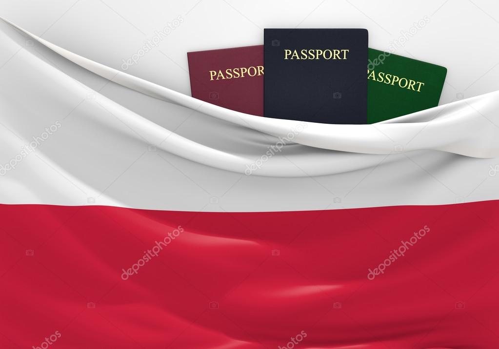 Travel and tourism in Poland, with assorted passports