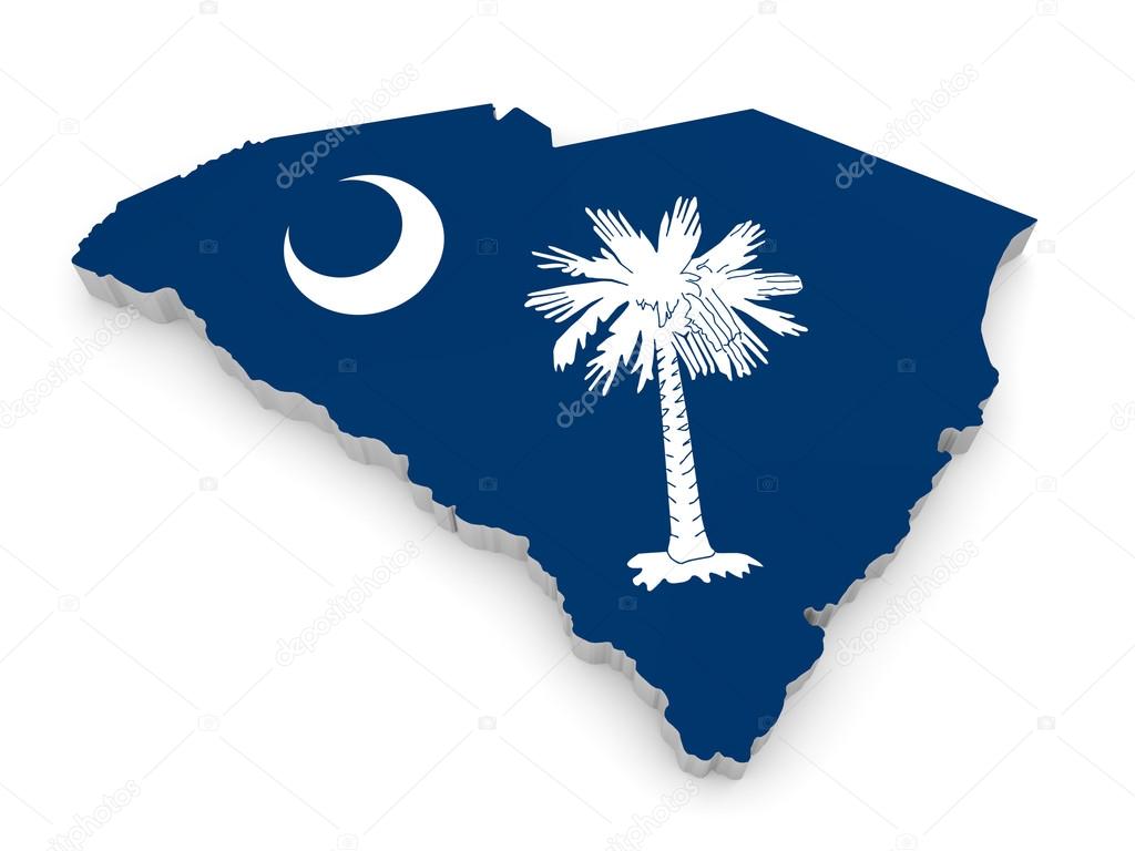 Geographic border map and flag of South Carolina, The Palmetto State