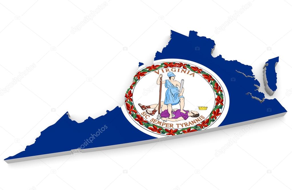 Geographic border map and flag of Virginia, Old Dominion state