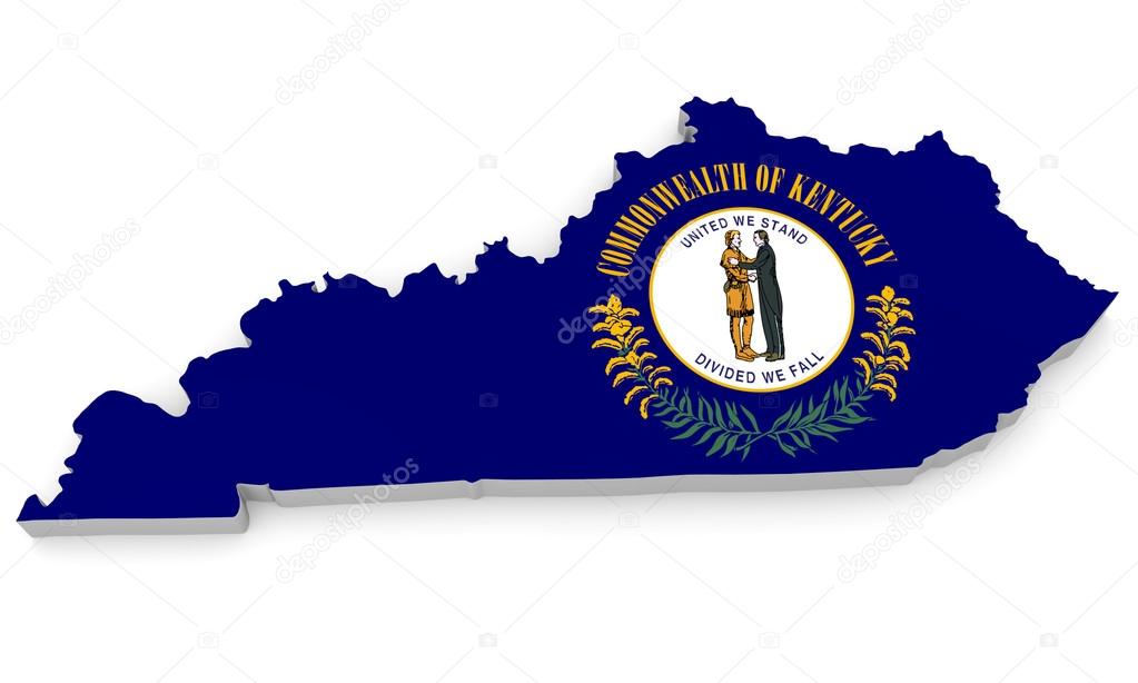 Geographic border map and flag of Kentucky, Bluegrass State