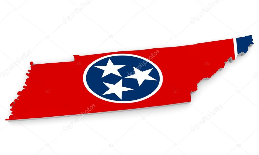 Geographic border map and flag of Tennessee, The Volunteer State