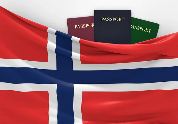 Viajes y turismo en Noruega, con pasaportes variados — Foto de Stock