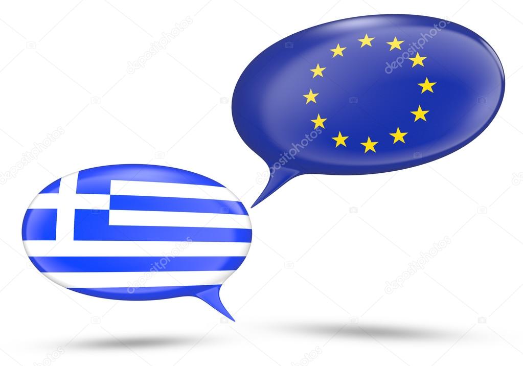 Greece - European Union relations concept with speech bubbles