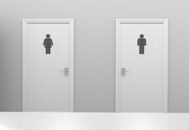 Genel tuvaletler Tuvalet kapılarını kutsal kişilerin resmi ile kadın ve erkek için işaretlenmiş