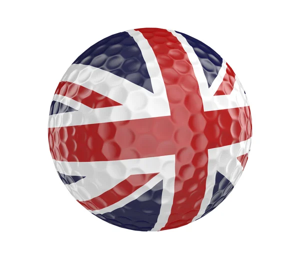 Golf ball 3D render with flag of Britain, isolated on white — Stock Photo, Image