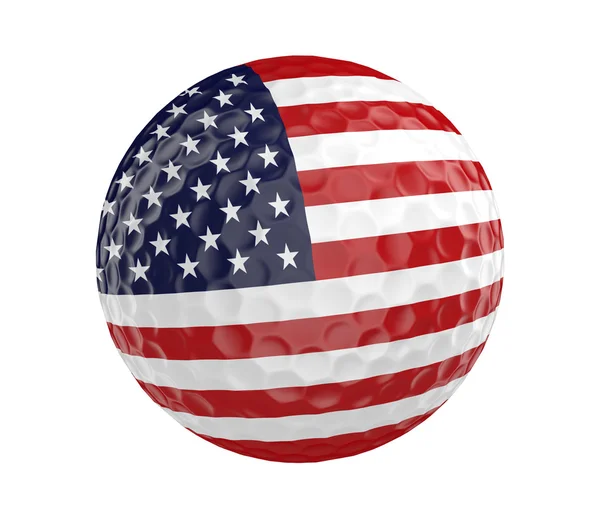 Bola de golfe 3D renderizar com bandeira dos Estados Unidos, isolado em branco — Fotografia de Stock