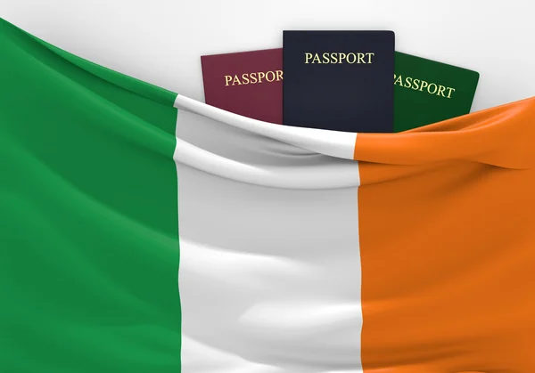 Podróże i turystyka w Irlandii, z bukietem paszportów — Zdjęcie stockowe