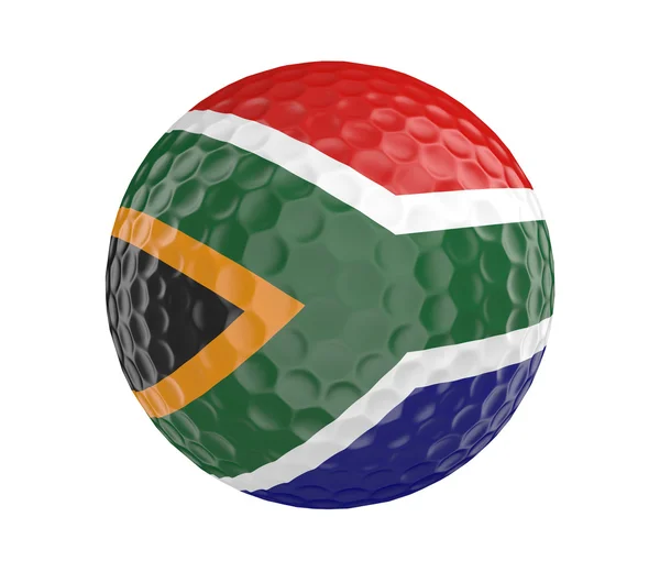 Bola de golfe 3D renderizar com bandeira da África do Sul, isolado em branco — Fotografia de Stock