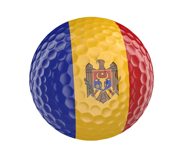 Гольф м'яч 3d візуалізації з прапор Молдови, ізольовані на білому — стокове фото