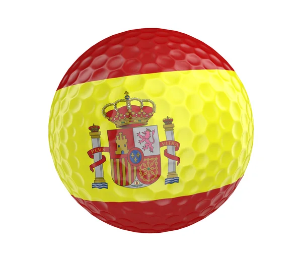 Pelota de golf 3D con bandera de España, aislada en blanco — Foto de Stock