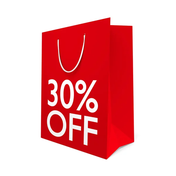 Red paper shopping bag for a 30 percent off sale — Stock Photo, Image