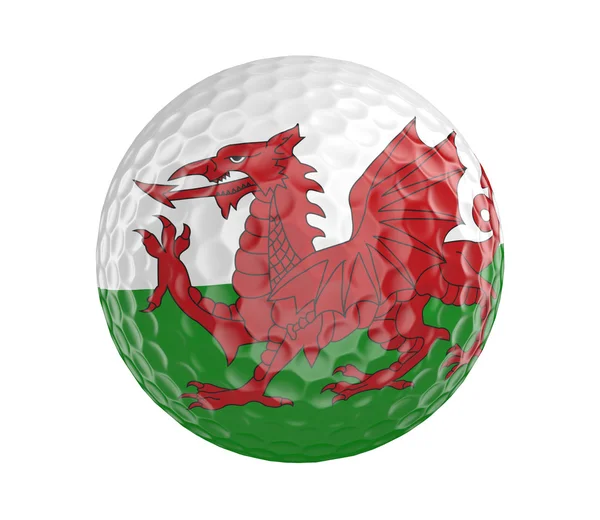 Pelota de golf 3D con bandera de Gales, aislada en blanco — Foto de Stock