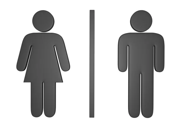 Umumi tuvaletlere işaretlemek için kullanılan 3d erkek ve dişi cinsiyet simgeleri — Stok fotoğraf