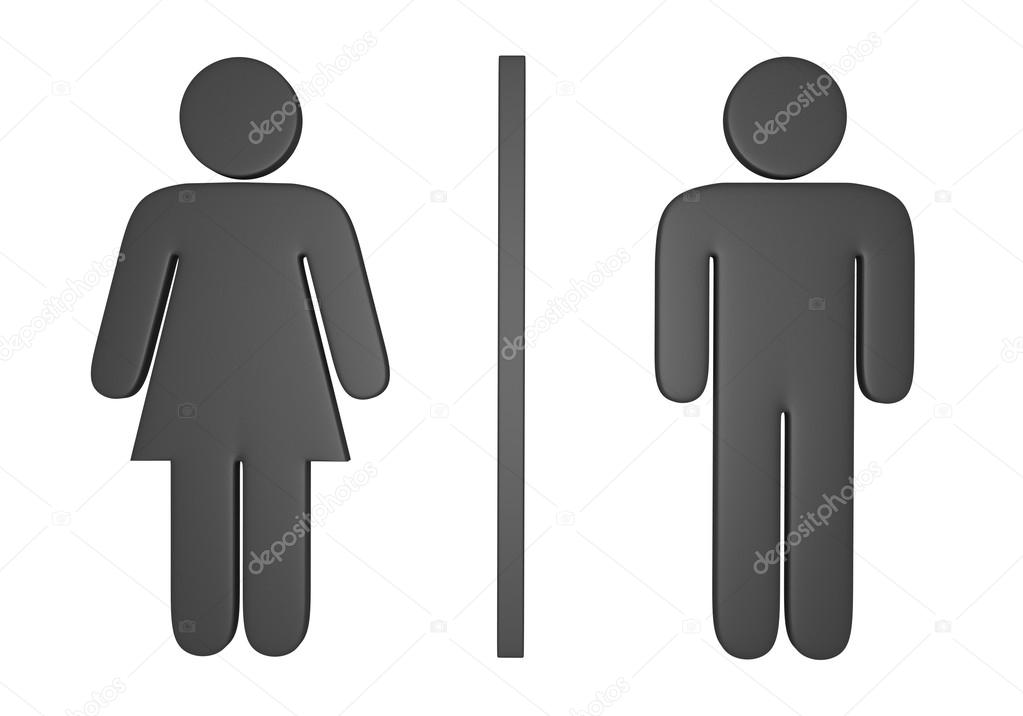 3D male and female gender icons used to mark public restrooms