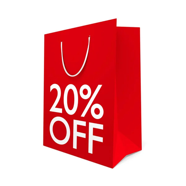 Red paper shopping bag for a 20 percent off sale — Stock Photo, Image