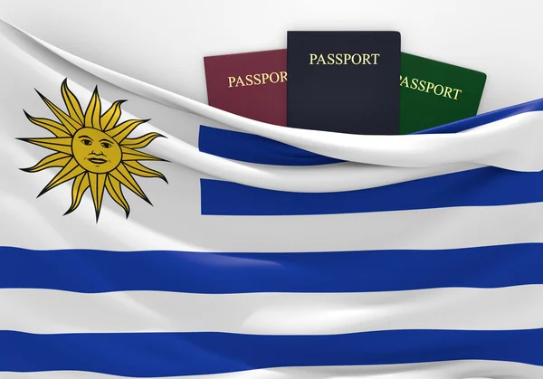 Travel and tourism in Uruguay, with assorted passports — Stock Photo, Image