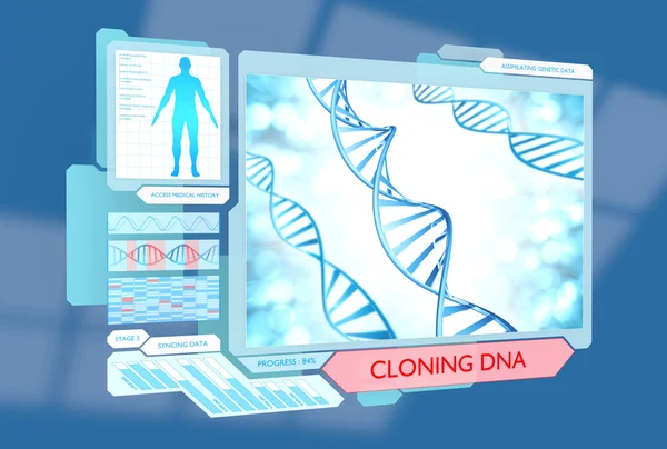 Concetto di fantascienza medica di clonazione del DNA attraverso progressi biotecnologici futuristici — Foto Stock