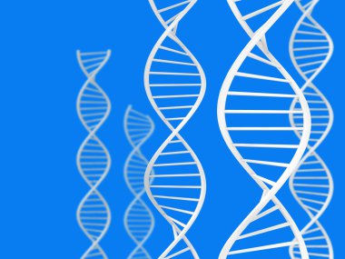 Mavi bir arka plan üzerinde beyaz DNA'ın bilim ve biyoteknoloji Tema spiral