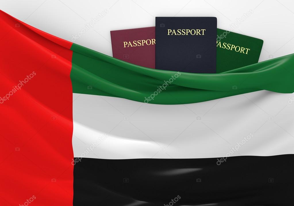 Travel and tourism in United Arab Emirates, with assorted passports