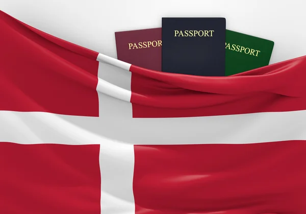 Travel and tourism in Denmark, with assorted passports — Stock Photo, Image