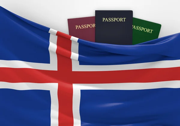 Viajes y turismo en Islandia, con pasaportes variados — Foto de Stock