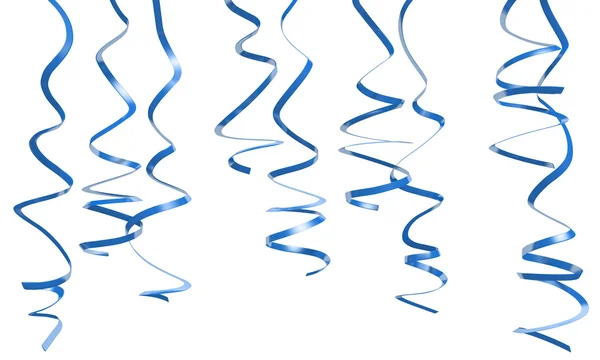 Beyaz bir arka plan üzerinde izole parlak mavi parti şerit süslemeleri — Stok fotoğraf