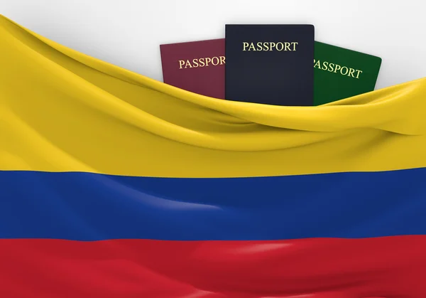 Подорожі та туризм в Колумбії, з Асорті паспортами — стокове фото