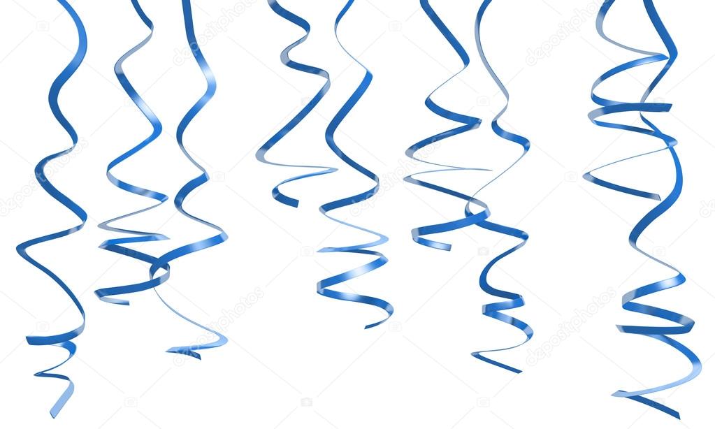 Shiny blue party ribbon decorations isolated over a white background