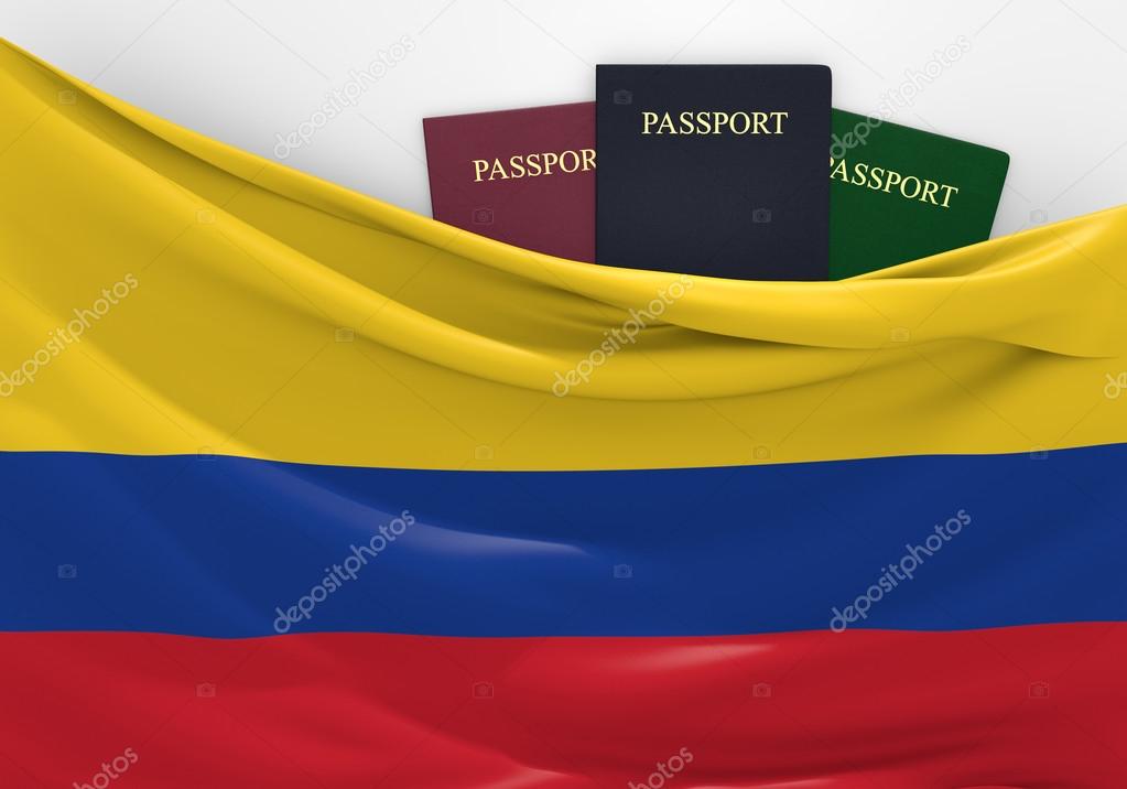 Travel and tourism in Colombia, with assorted passports