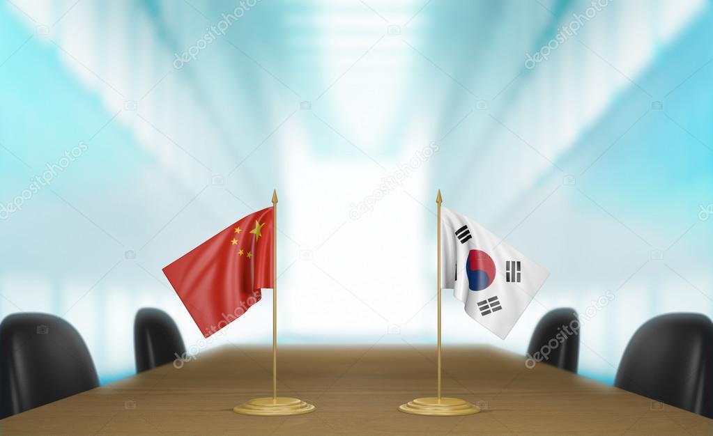 China and South Korea relations and trade deal talks 3D rendering
