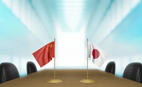 China en Japan betrekkingen en de handel gaan besprekingen 3D-rendering — Stockfoto