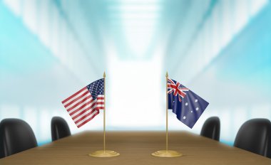 Amerika Birleşik Devletleri ve Avustralya ilişkiler ve ticaret görüşmeleri 3d render anlaşma