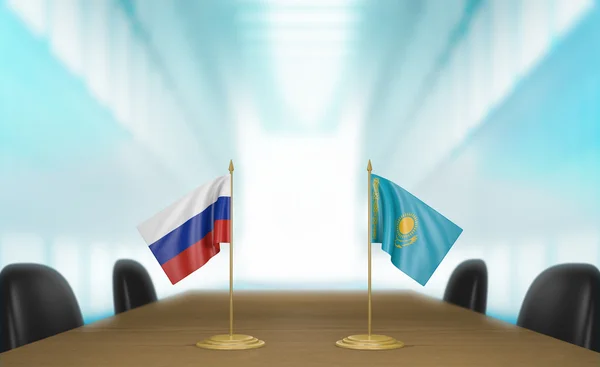 Rusia dan Kazakhstan hubungan dan kesepakatan perdagangan pembicaraan 3D rendering — Stok Foto