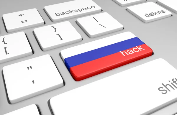 Russia concetto di hacking di una tastiera del computer e un tasto dipinto con la bandiera russa — Foto Stock