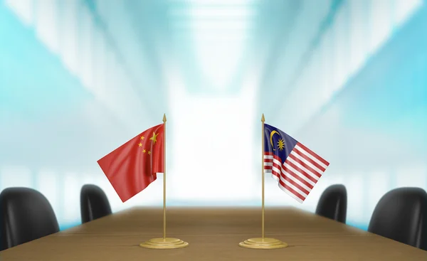 Kina och Malaysia förbindelserna och handeln hanterar samtalen 3d-rendering — Stockfoto