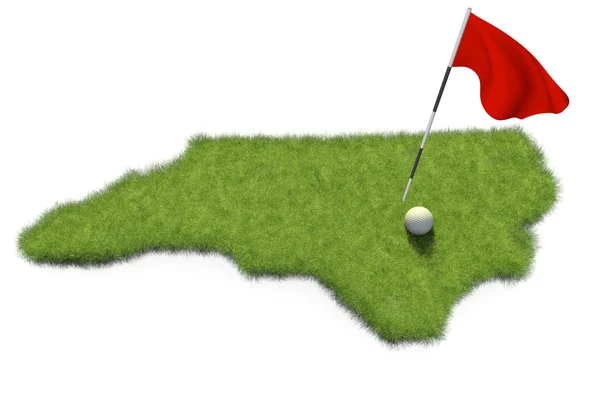 Golf ball en vlag pole op cursus afslagplaats vormige zoals de staat North Carolina — Stockfoto