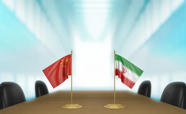 China en Iran betrekkingen en de handel gaan besprekingen 3D-rendering — Stockfoto