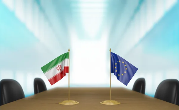 Stosunki Iran i Unii Europejskiej i handlu zajmują rozmowy renderowania 3d — Zdjęcie stockowe