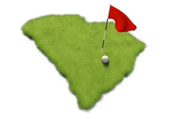 Bola de golfe e pólo de bandeira no campo colocando verde em forma de estado da Carolina do Sul — Fotografia de Stock