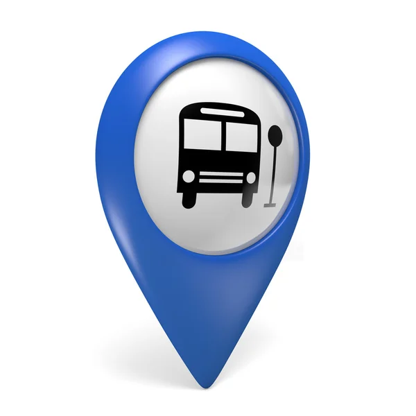 Blue map pointer 3D icon with a bus symbol for public transportation — Stock Photo, Image