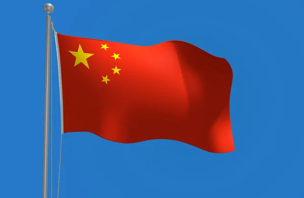 Bandera nacional de China ondeando contra un cielo azul renderizado en 3D — Foto de Stock