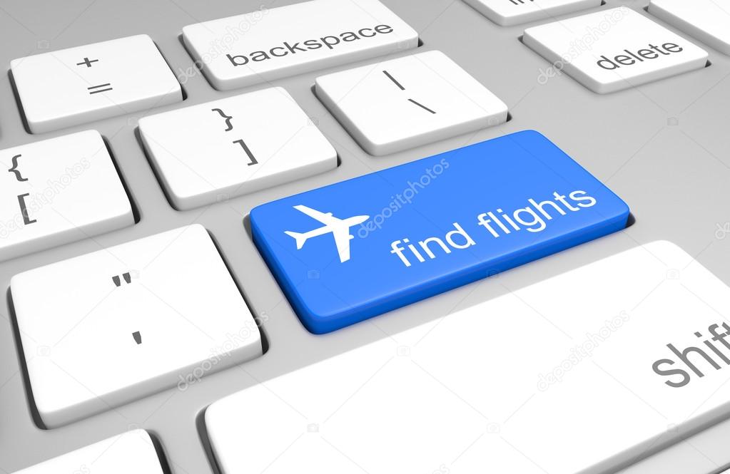 Flight search key on a computer keyboard for online booking